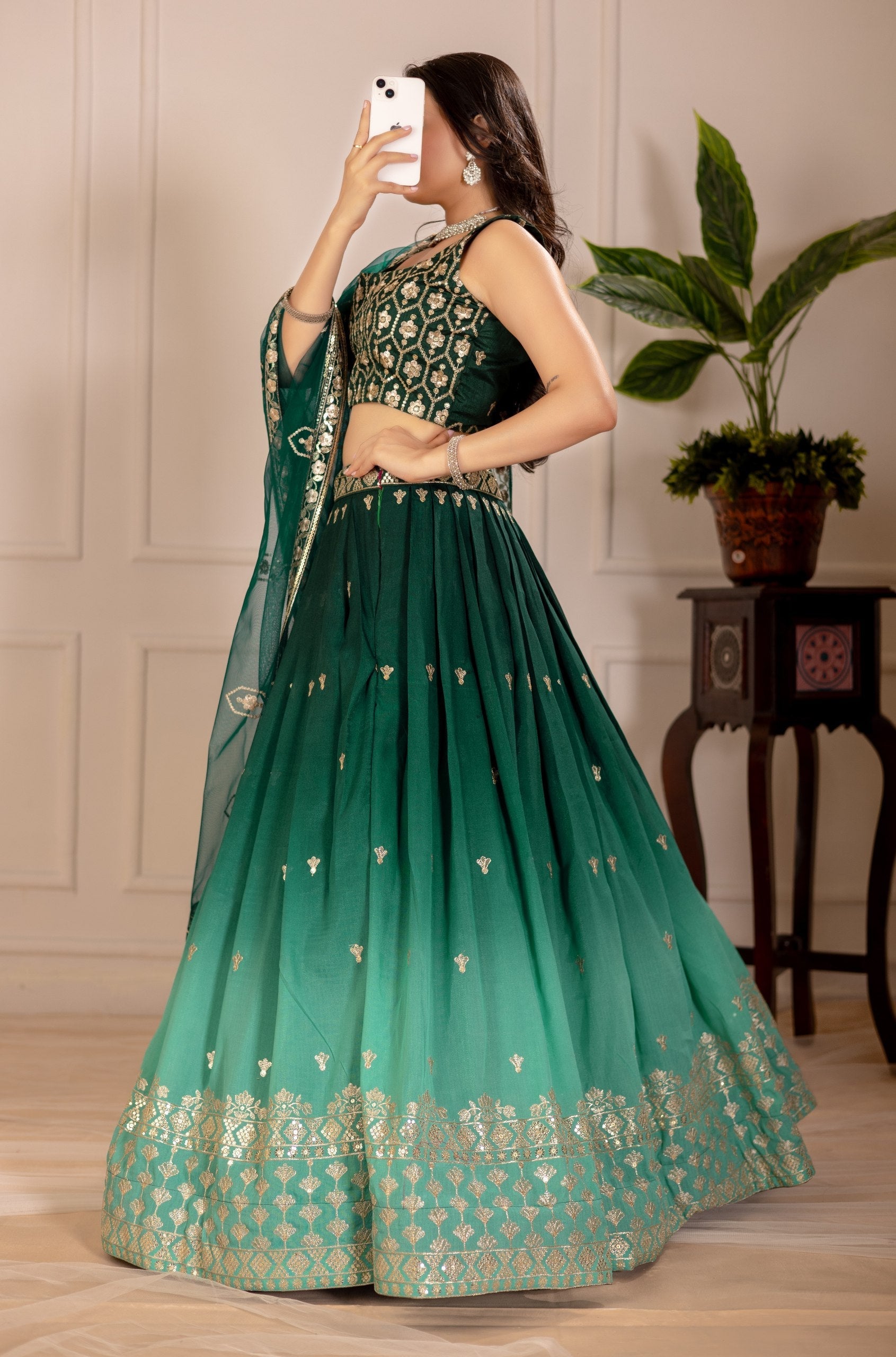 DEIANA'S Heavy Embroidery With Thread Work Lehenga Choli - Green 