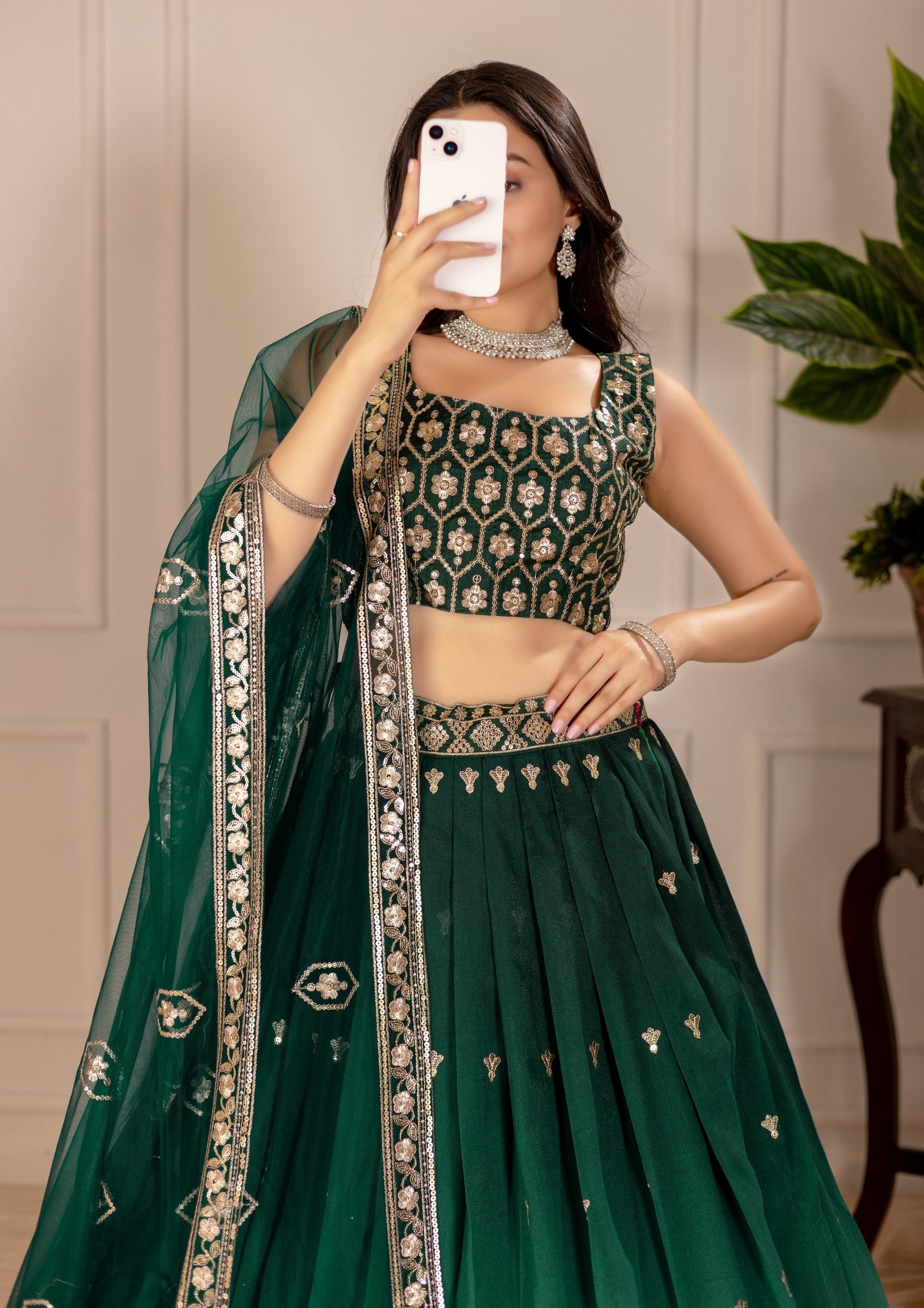 DEIANA'S Heavy Embroidery With Thread Work Lehenga Choli - Green 