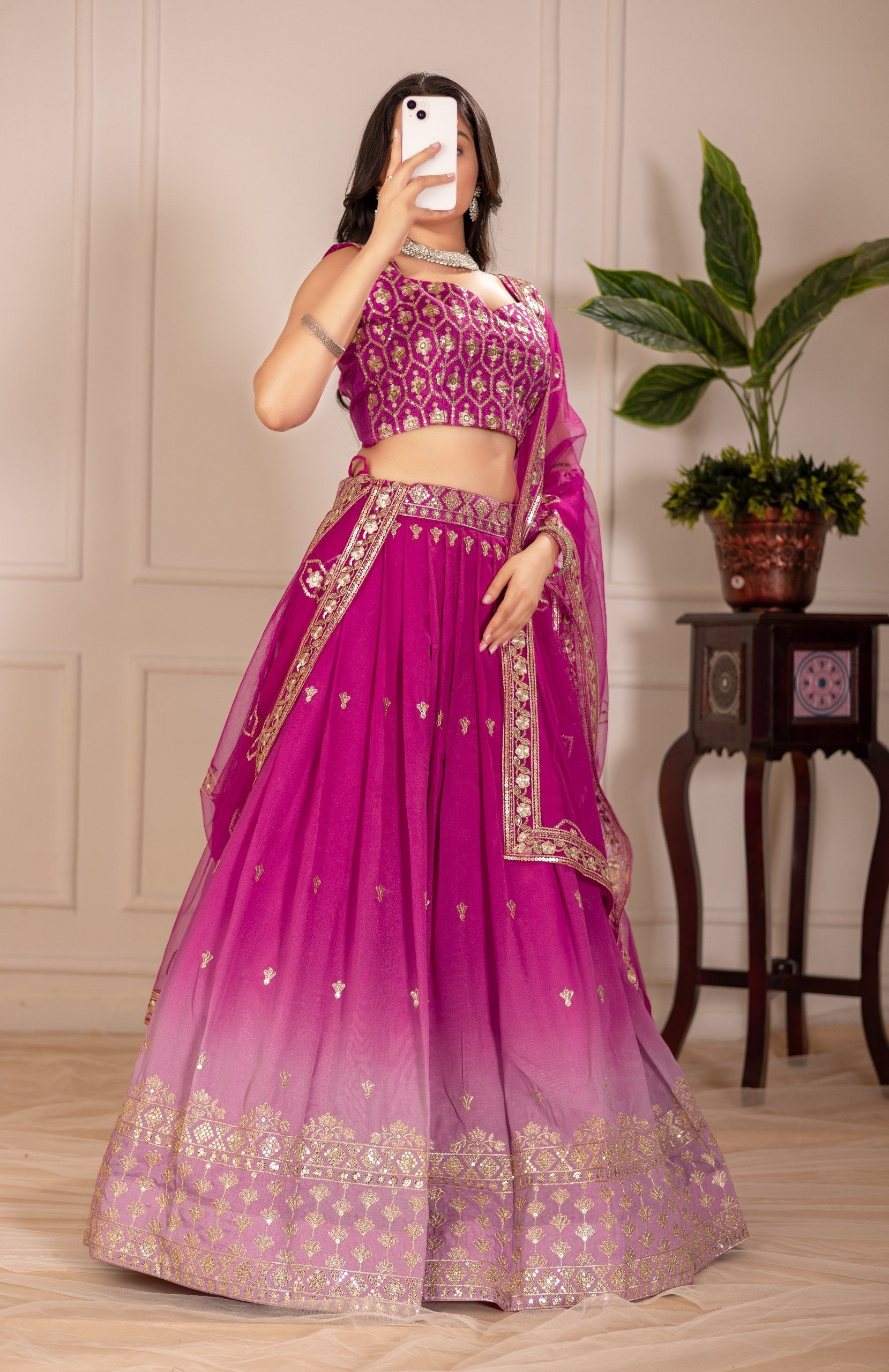 DEIANA'S Heavy Embroidery With Thread Work Lehenga Choli - Pink 