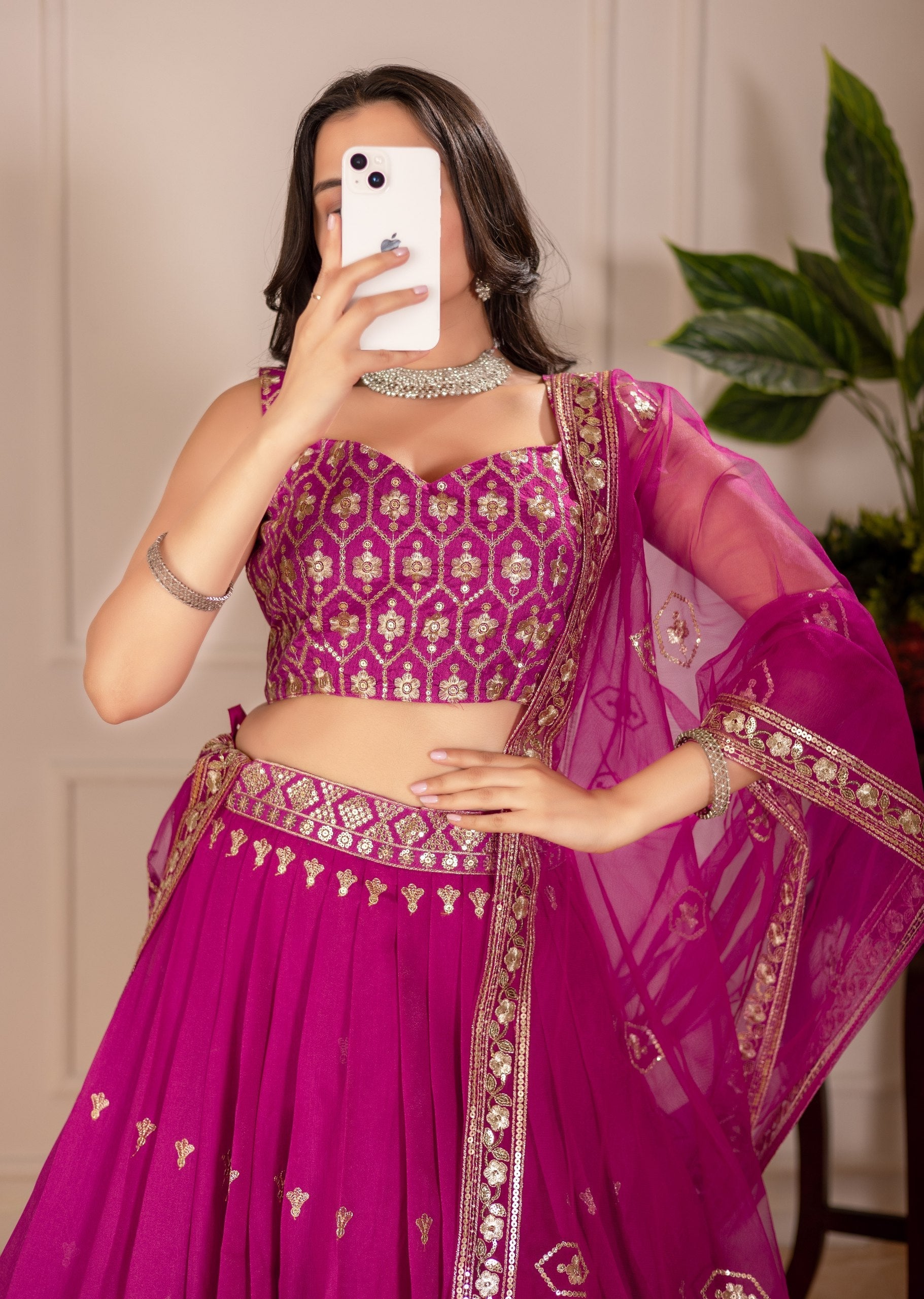 DEIANA'S Heavy Embroidery With Thread Work Lehenga Choli - Pink 