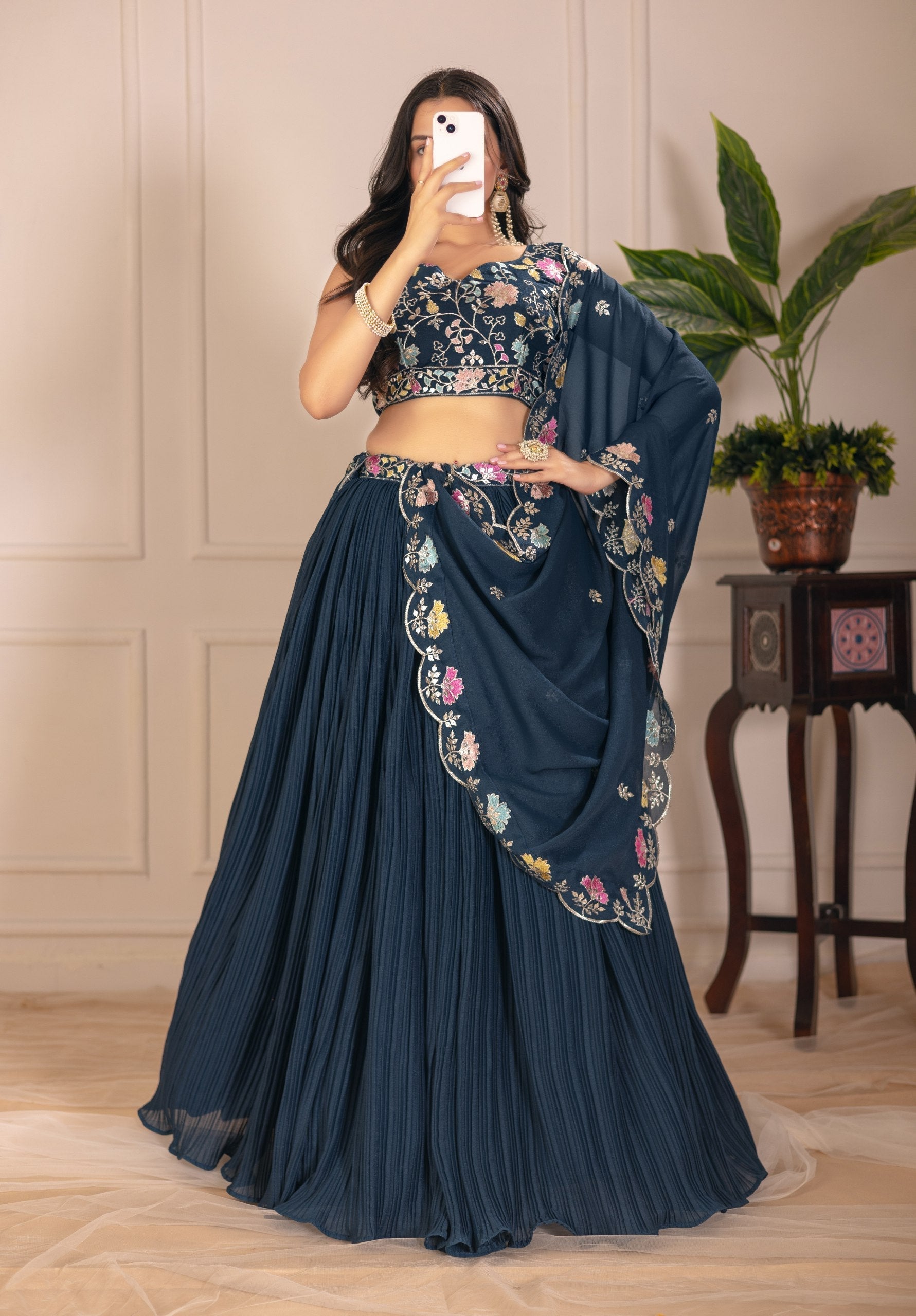 DEIANA'S Heavy Plain with crease work Lehenga Choli - Rama 