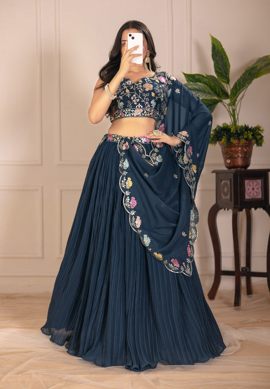 DEIANA'S Heavy Plain with crease work Lehenga Choli - Rama 