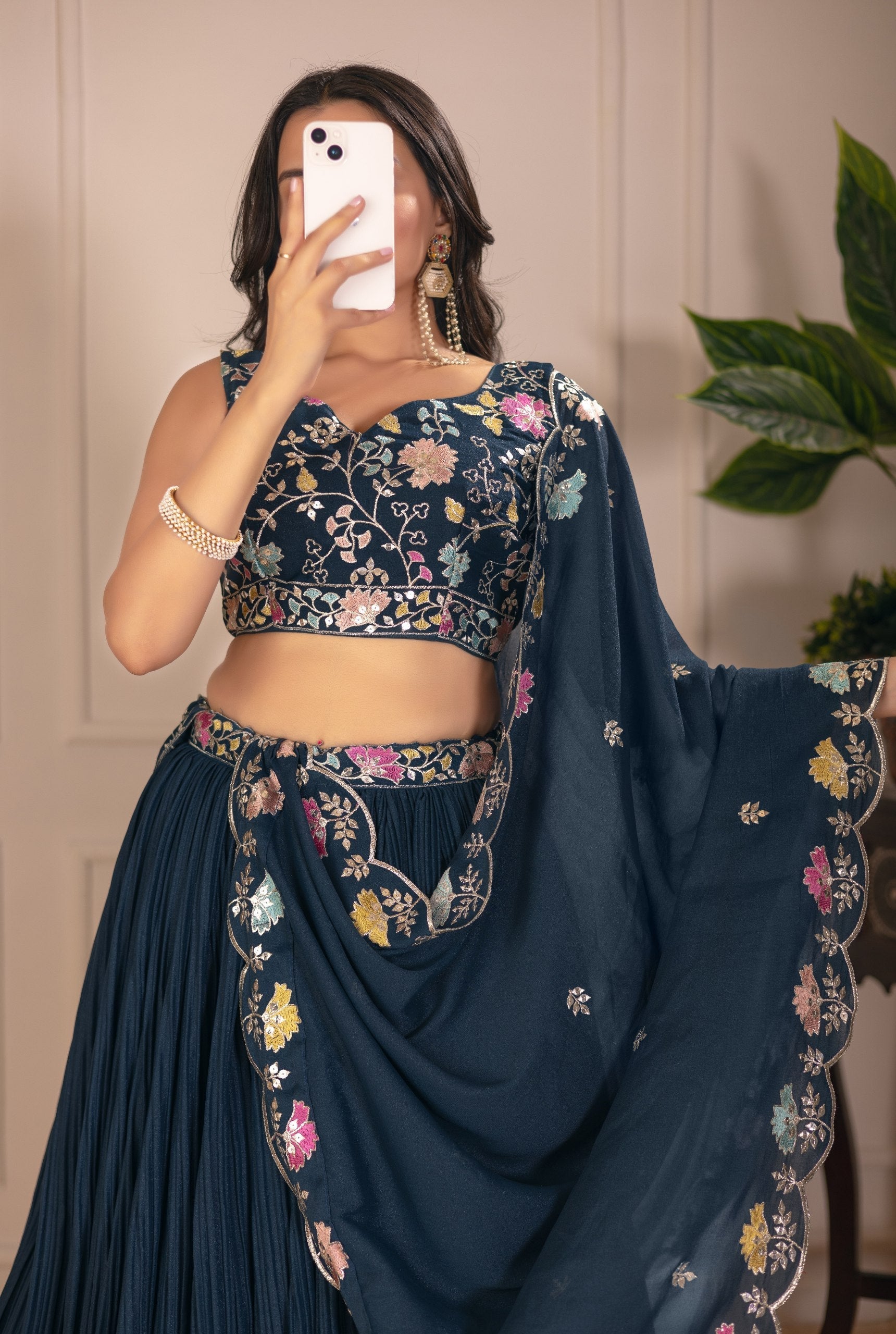 DEIANA'S Heavy Plain with crease work Lehenga Choli - Rama 