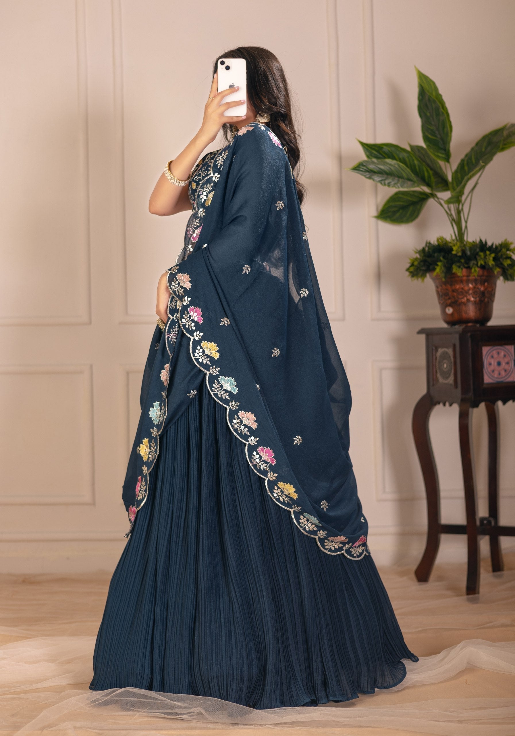 DEIANA'S Heavy Plain with crease work Lehenga Choli - Rama 