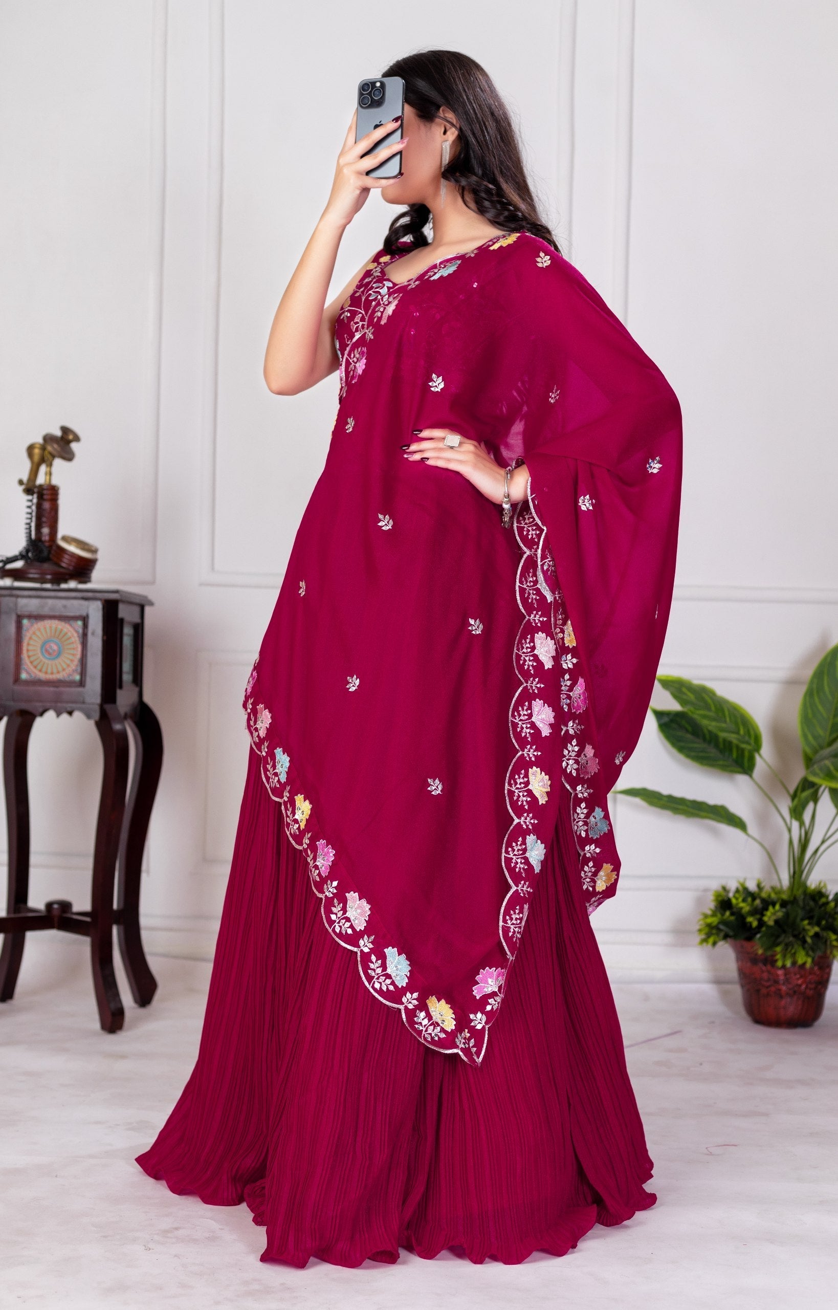 DEIANA'S Heavy Plain with crease work Lehenga Choli - Red 