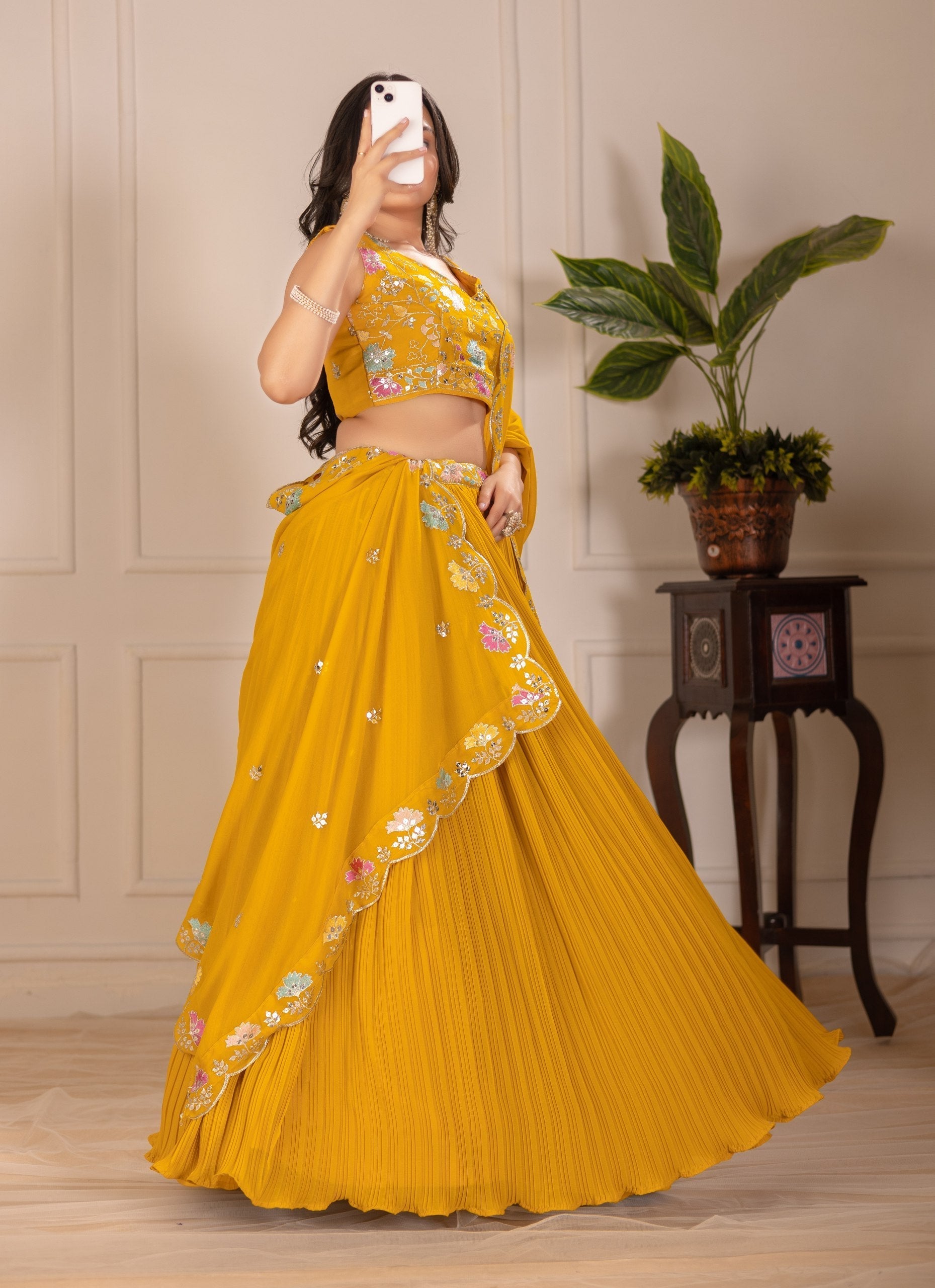 DEIANA'S Heavy Plain with crease work Lehenga Choli - Yellow 