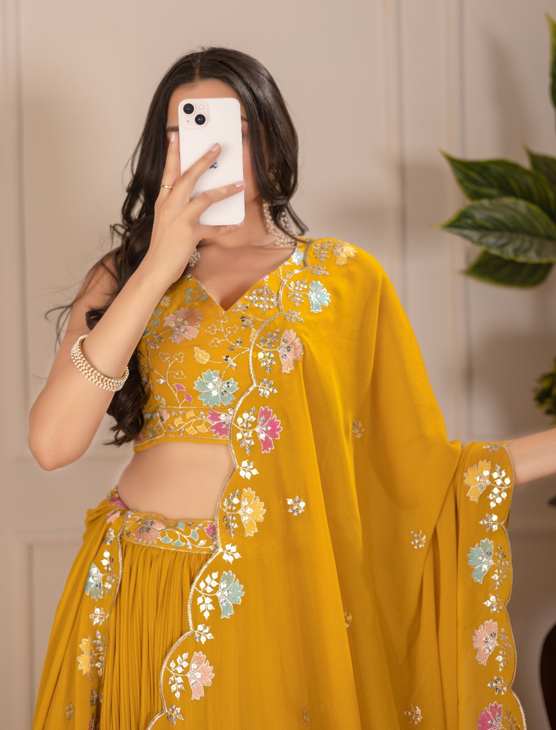 DEIANA'S Heavy Plain with crease work Lehenga Choli - Yellow 
