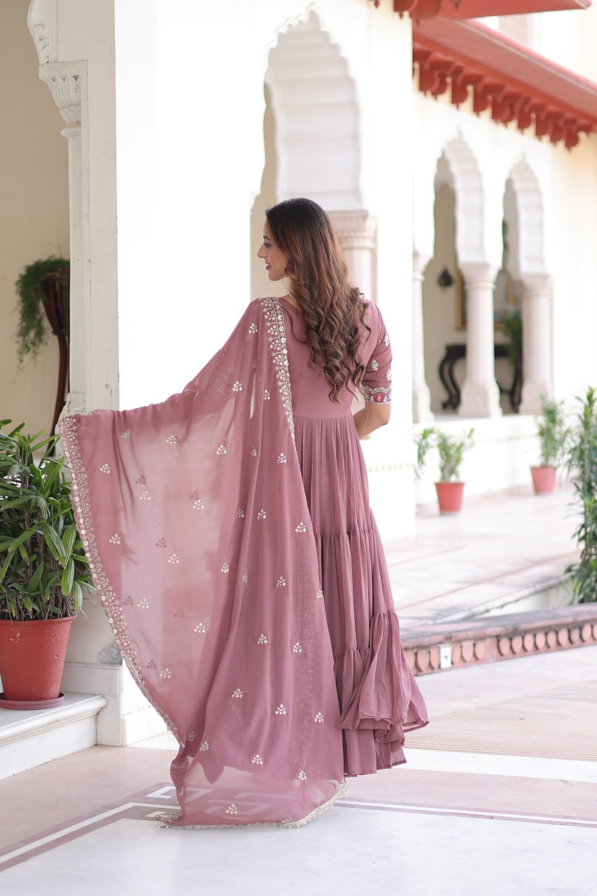 Evanik Women Faux Blooming With Beads Embroidery Work Gown Dupatta Collection