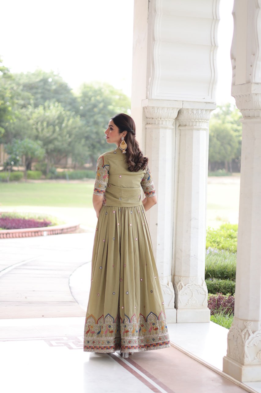 Evanik Women Vichitra Silk With Sequins, Zari & Thread Embroidered work Gown With Stylish Koti