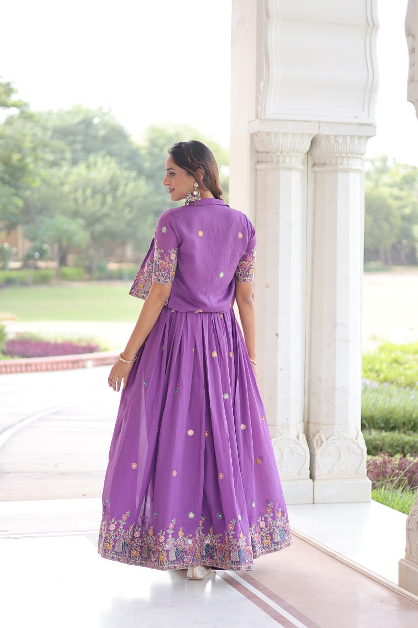 Evanik Women Vichitra Silk With Sequins, Zari & Thread Embroidered work Gown With Stylish Koti