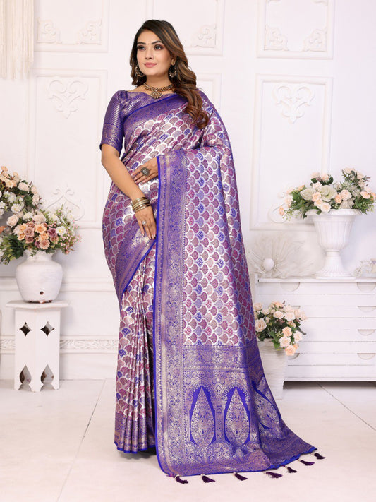 Anaita Lavender Banarasi Chaturi Silk With Weaving Saree With Blouse