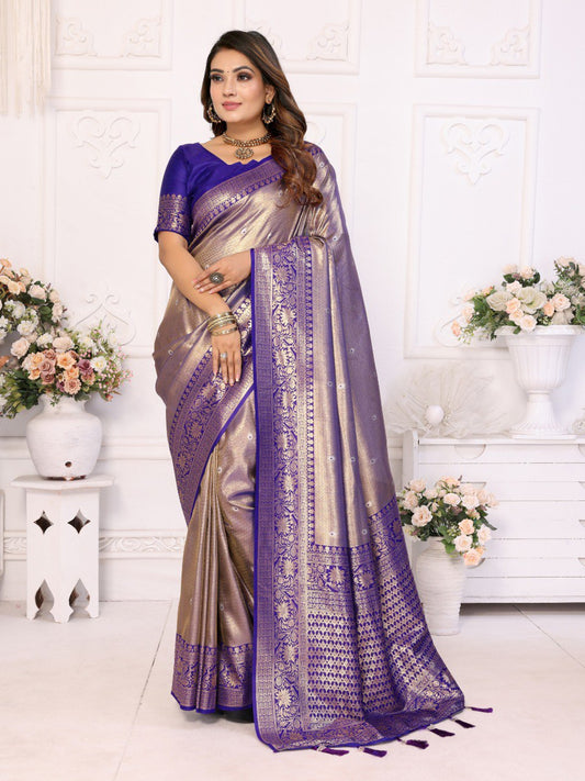 Anaita Lavender Tissue Silk With Butti Weaving Saree With Blouse