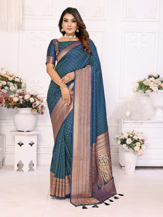 Anaita Navy Blue Silk With Zari Weaving Saree With Blouse