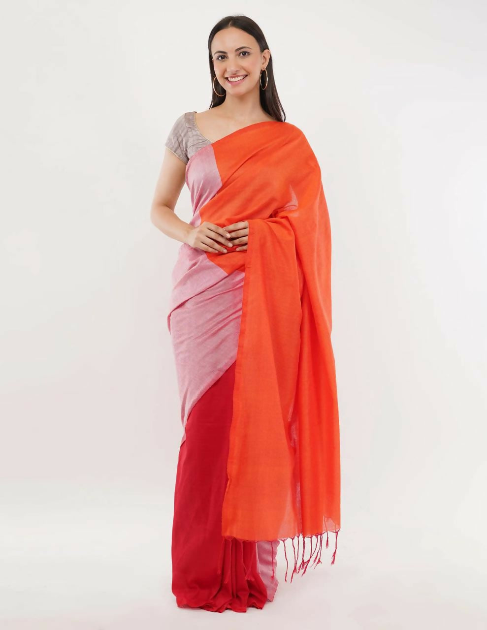 Exclusive Collection Beautiful Khadi Cotton Orange Light Pink Red Handloom Grab2Buy 