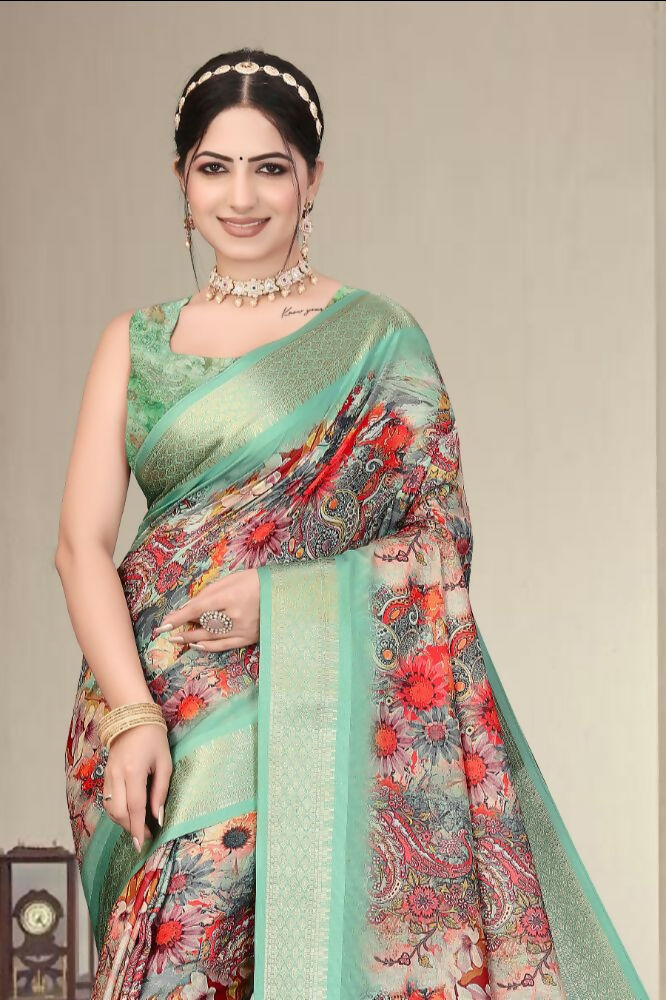 PR Fashion Multi Heavy Rich Cotton Silk Digital Print & Jacquard Saree