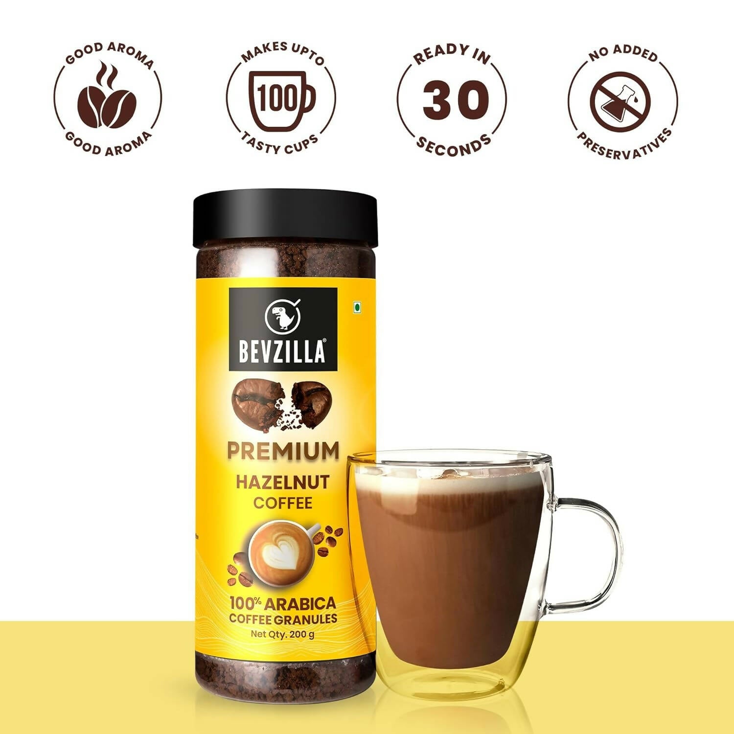 Bevzilla Premium Hazelnut Coffee Powder 100% Arabica 