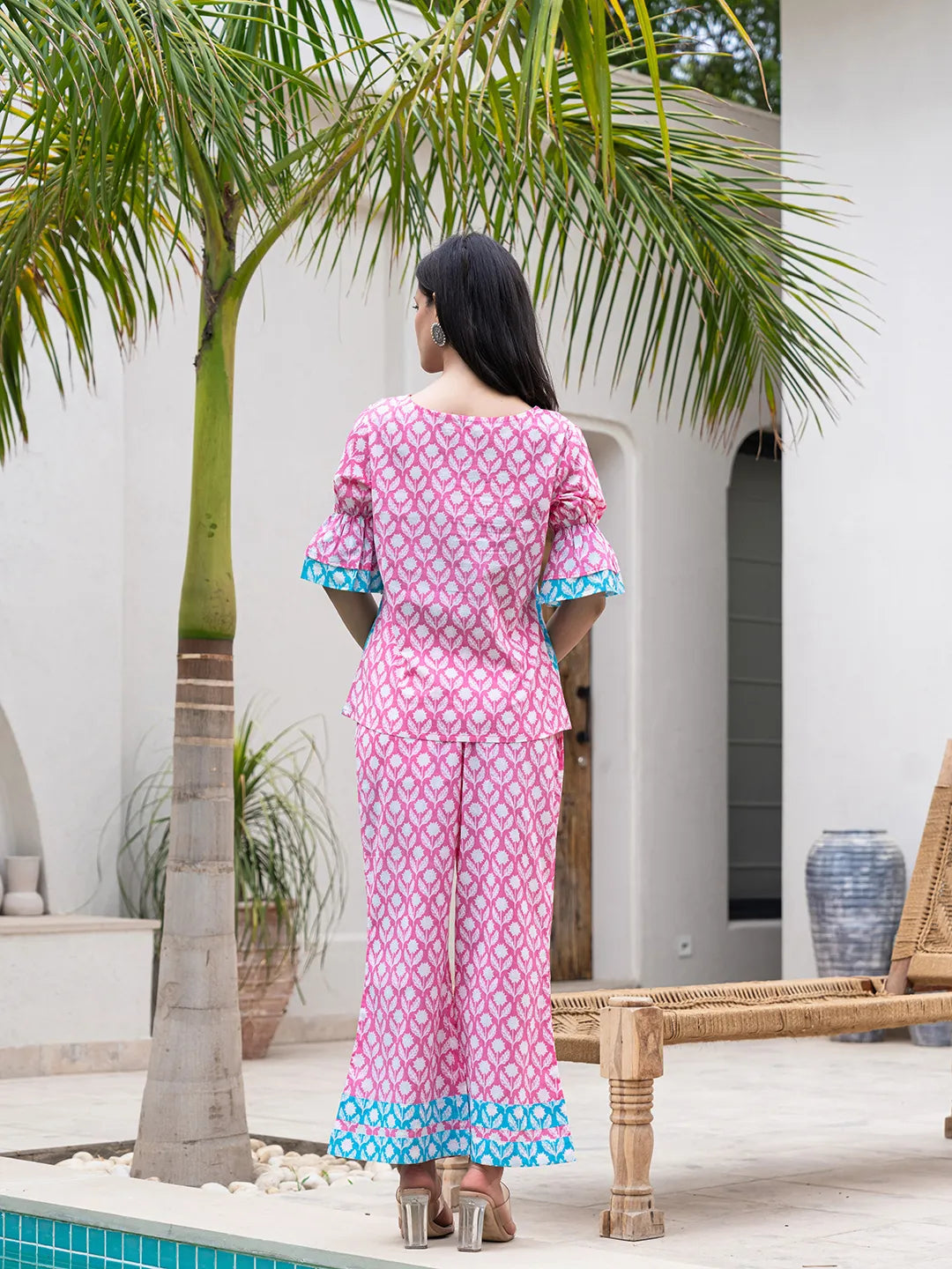 Yufta Pink & Sky Blue Colour Blocking Co Ord Set 