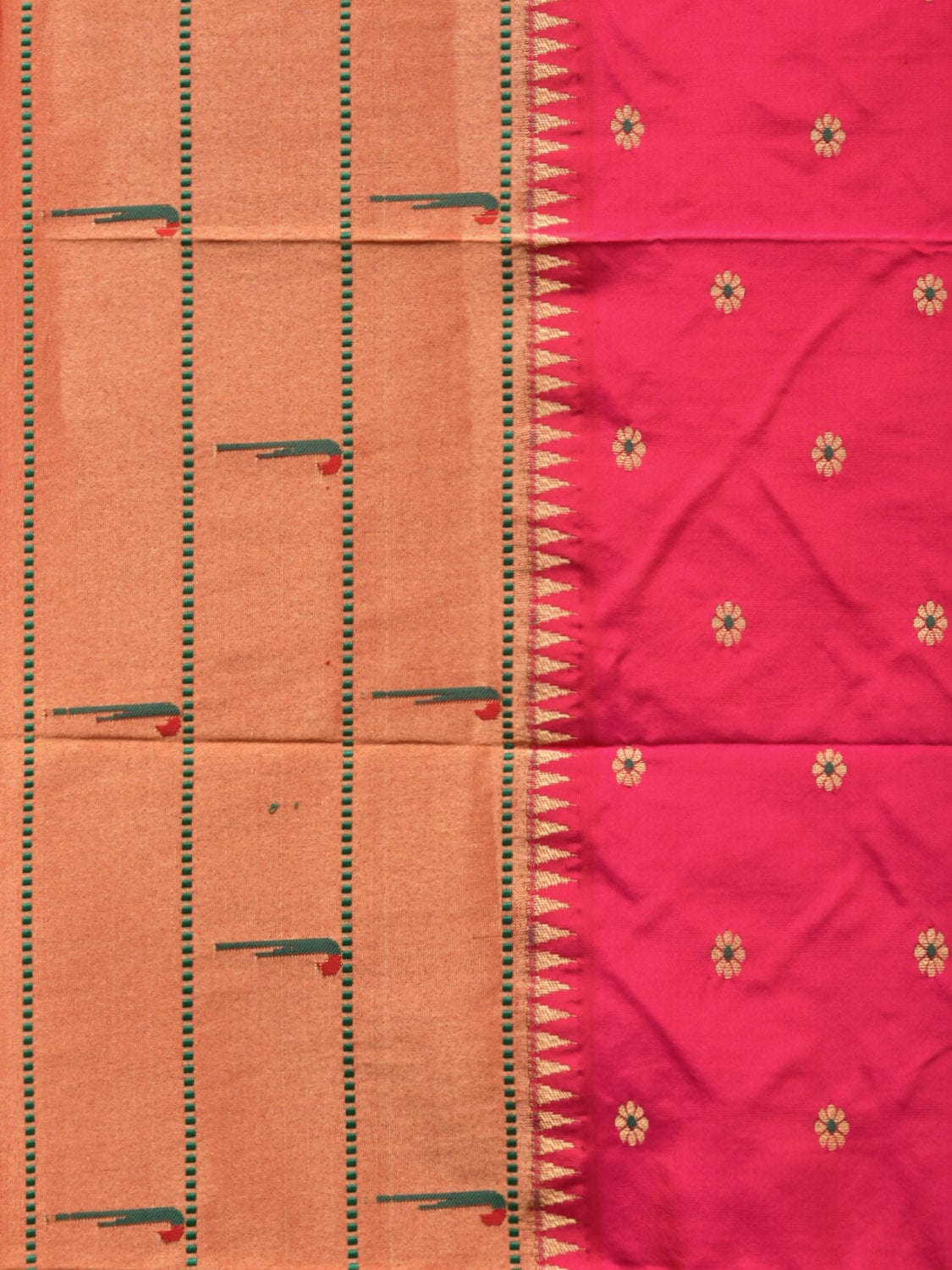 Pink Paithani Silk Handloom Grab2Buy with Triple Muniya Border Design - Global Threads 