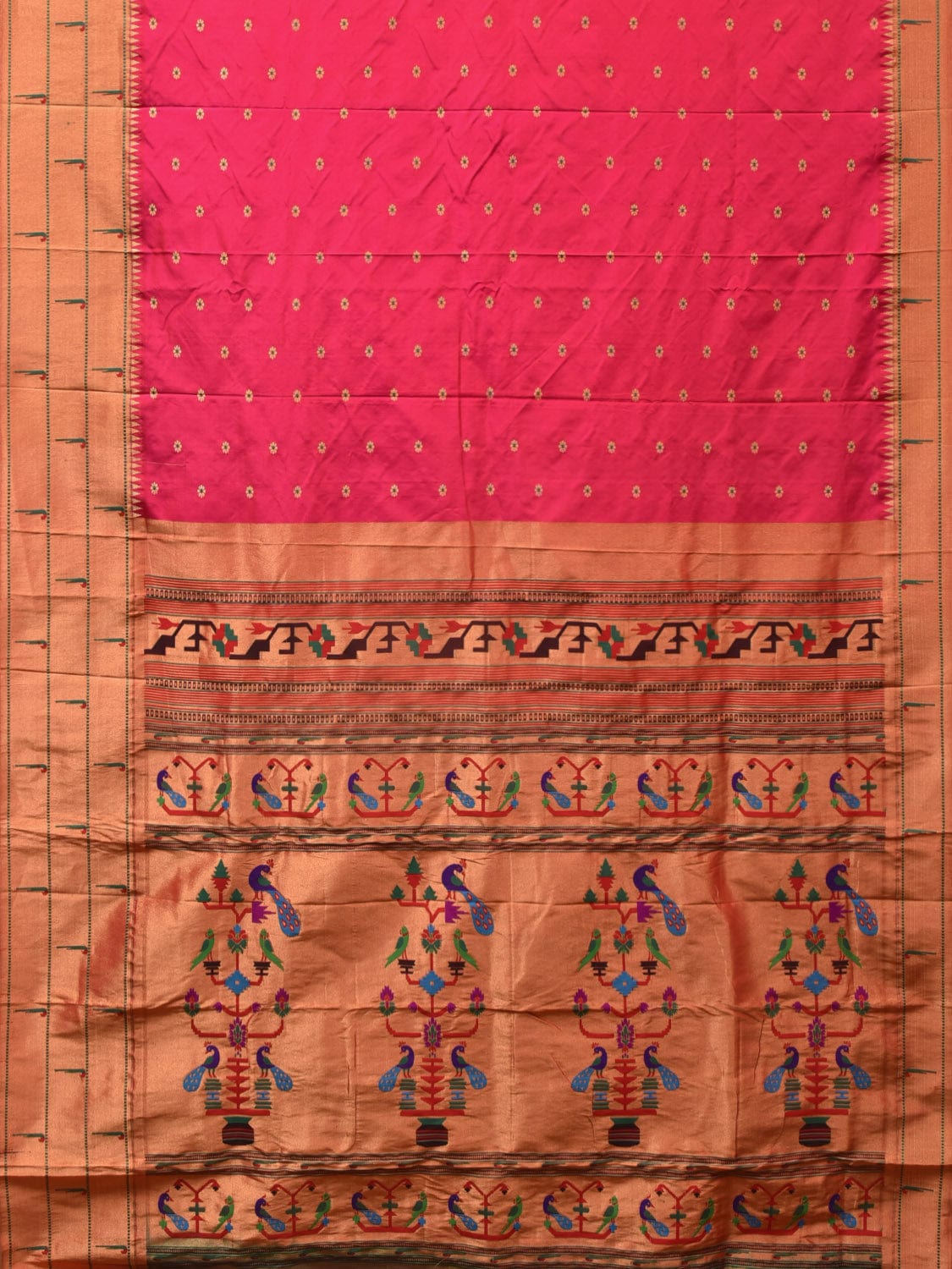 Pink Paithani Silk Handloom Grab2Buy with Triple Muniya Border Design - Global Threads 