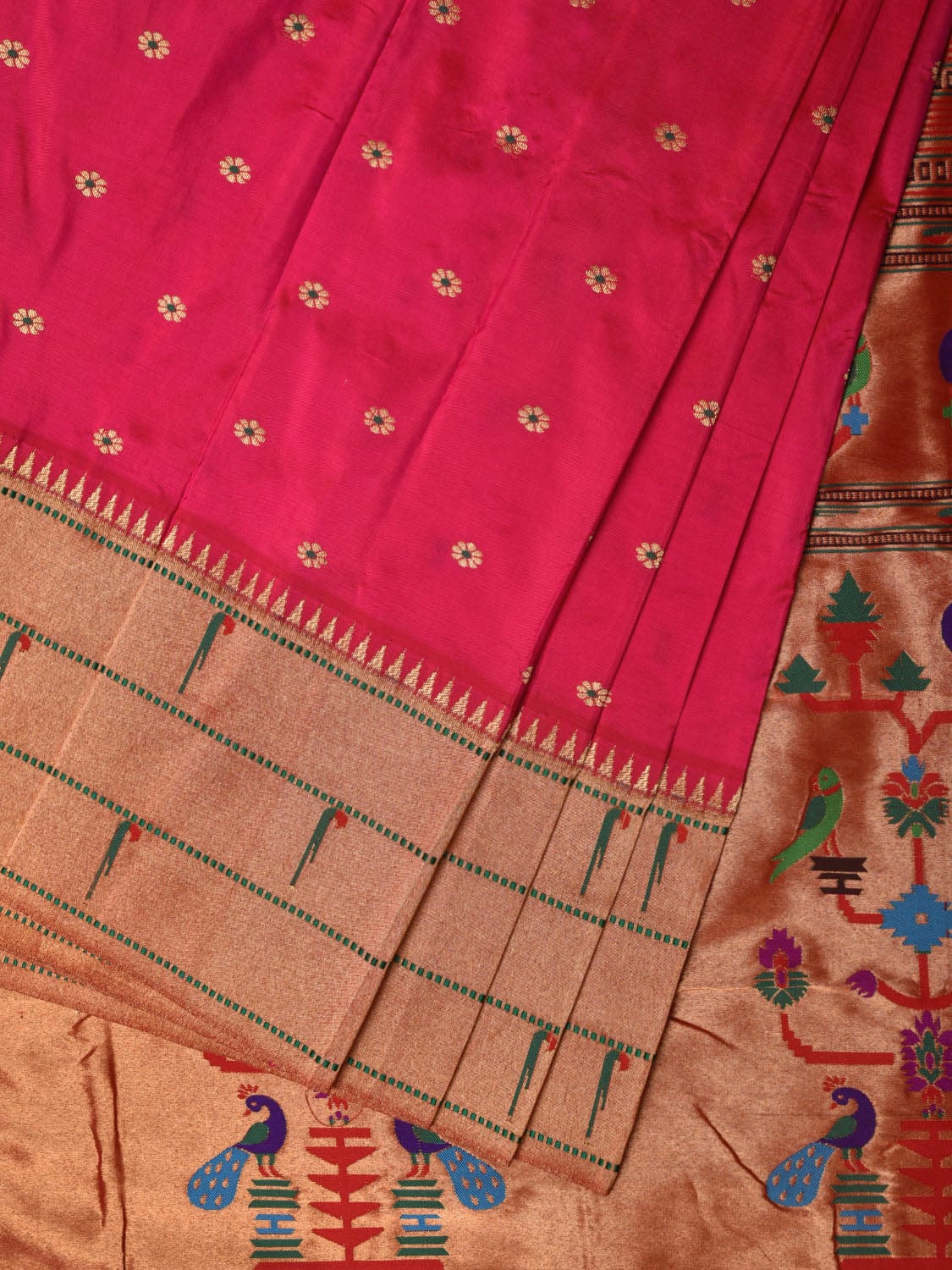 Pink Paithani Silk Handloom Grab2Buy with Triple Muniya Border Design - Global Threads 