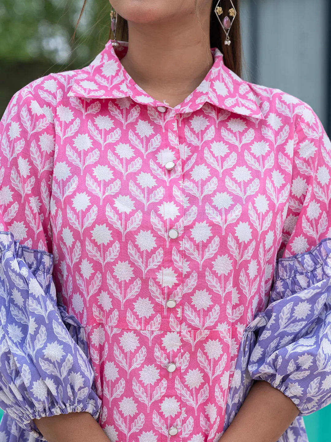 Yufta Pink Pure Cotton Colourblocking A-Line Dress  Grab2Buy Yufta Grab2Buy