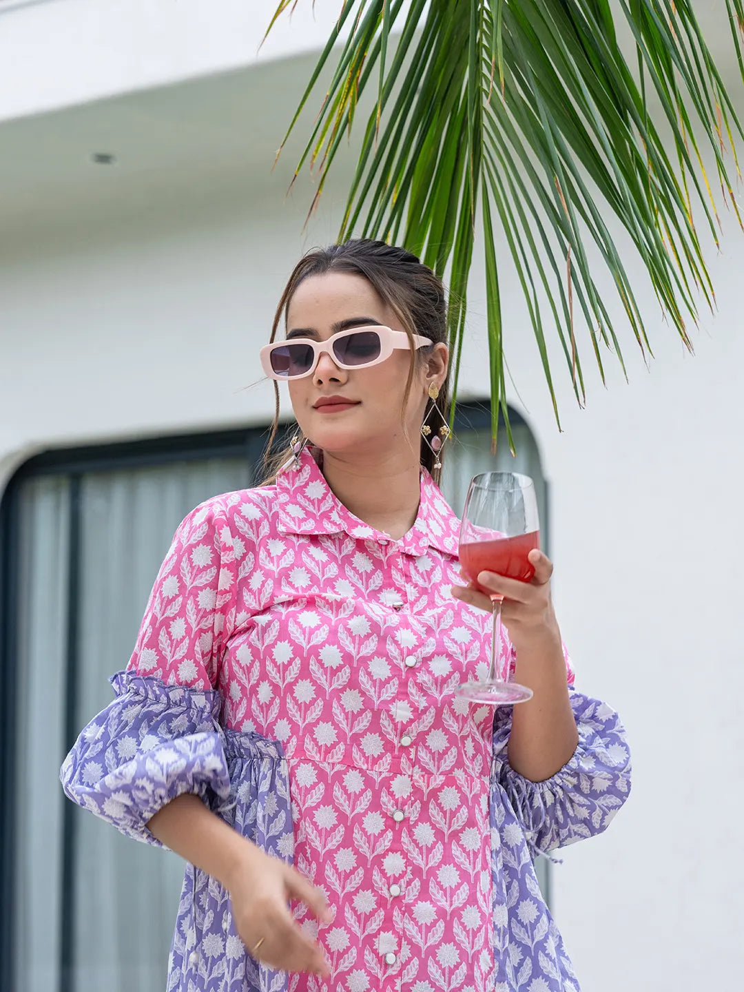Yufta Pink Pure Cotton Colourblocking A-Line Dress  Grab2Buy Yufta Grab2Buy