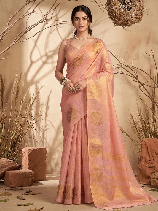 Anaita Pink Tissue Silk Woven Saree With Blouse