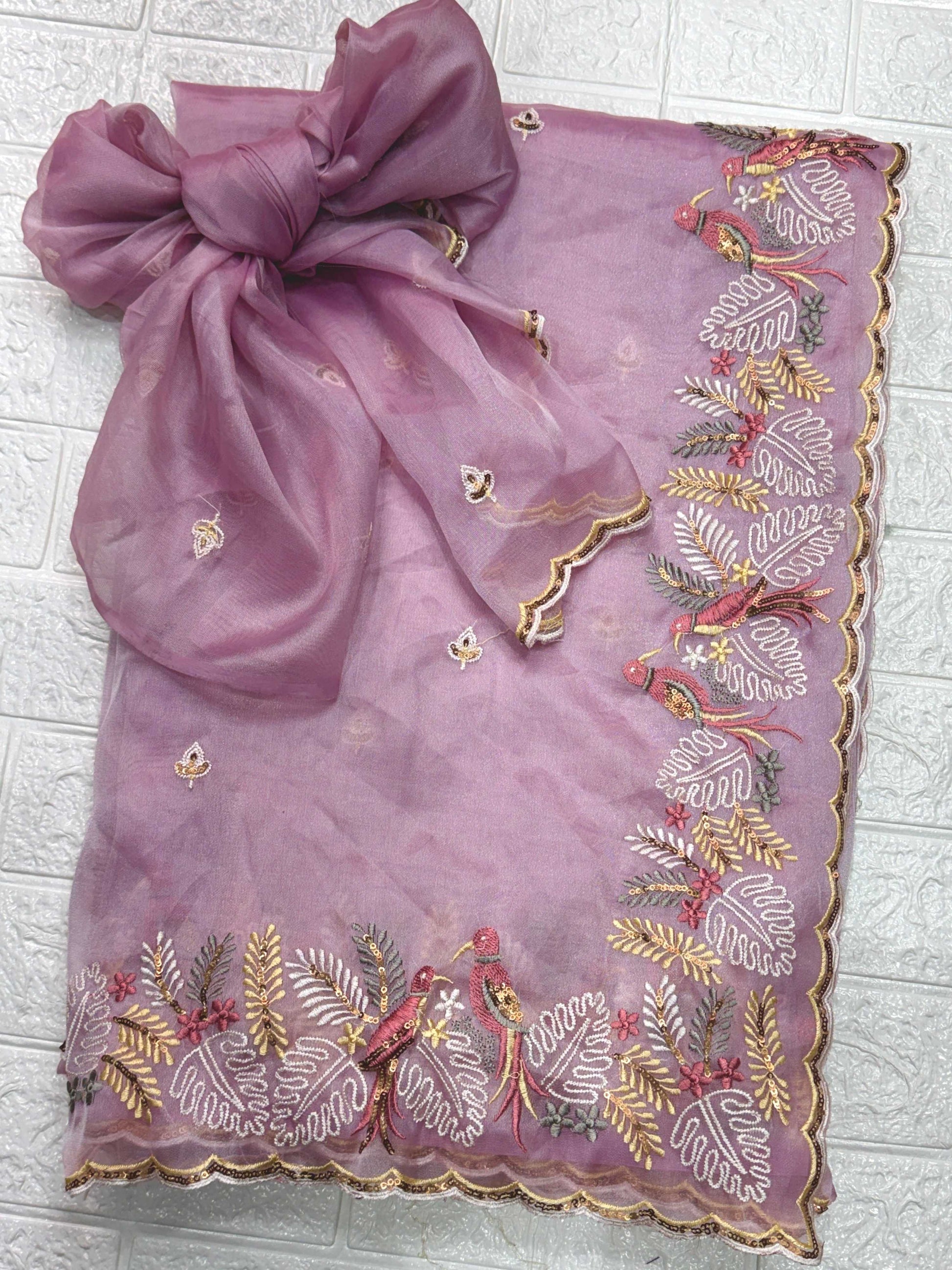 Evanik Leno Net Organza Embroidered Work Saree With Unstitched Blouse