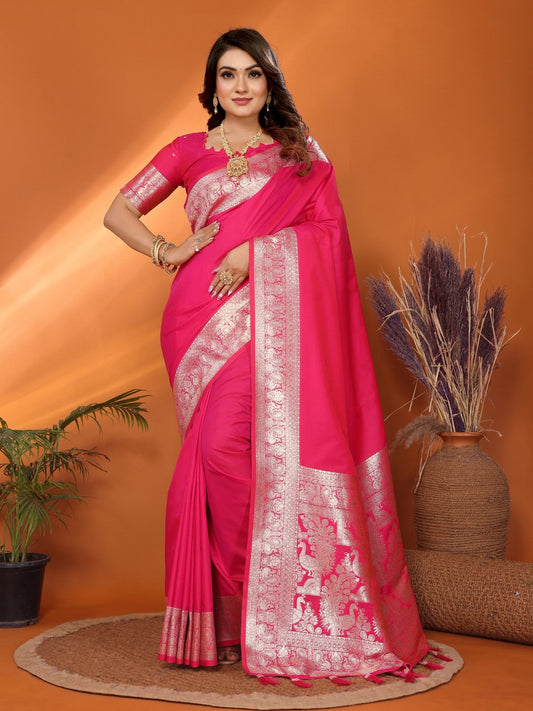 Anaita Pink Banarasi Silk Saree With Weaving Work