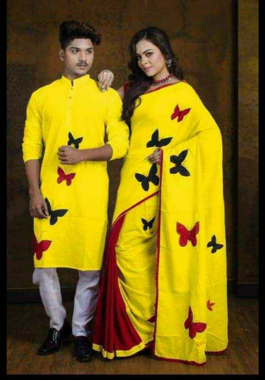 Exclusive Collection Grab2Buy With Blouse Piece For Women And Men's Kurta - Yellow 