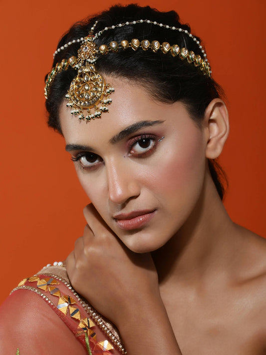 Women's Gold Plated Kundan Mathapatti Head Jewellery - Ruby Raang - Grab2buy