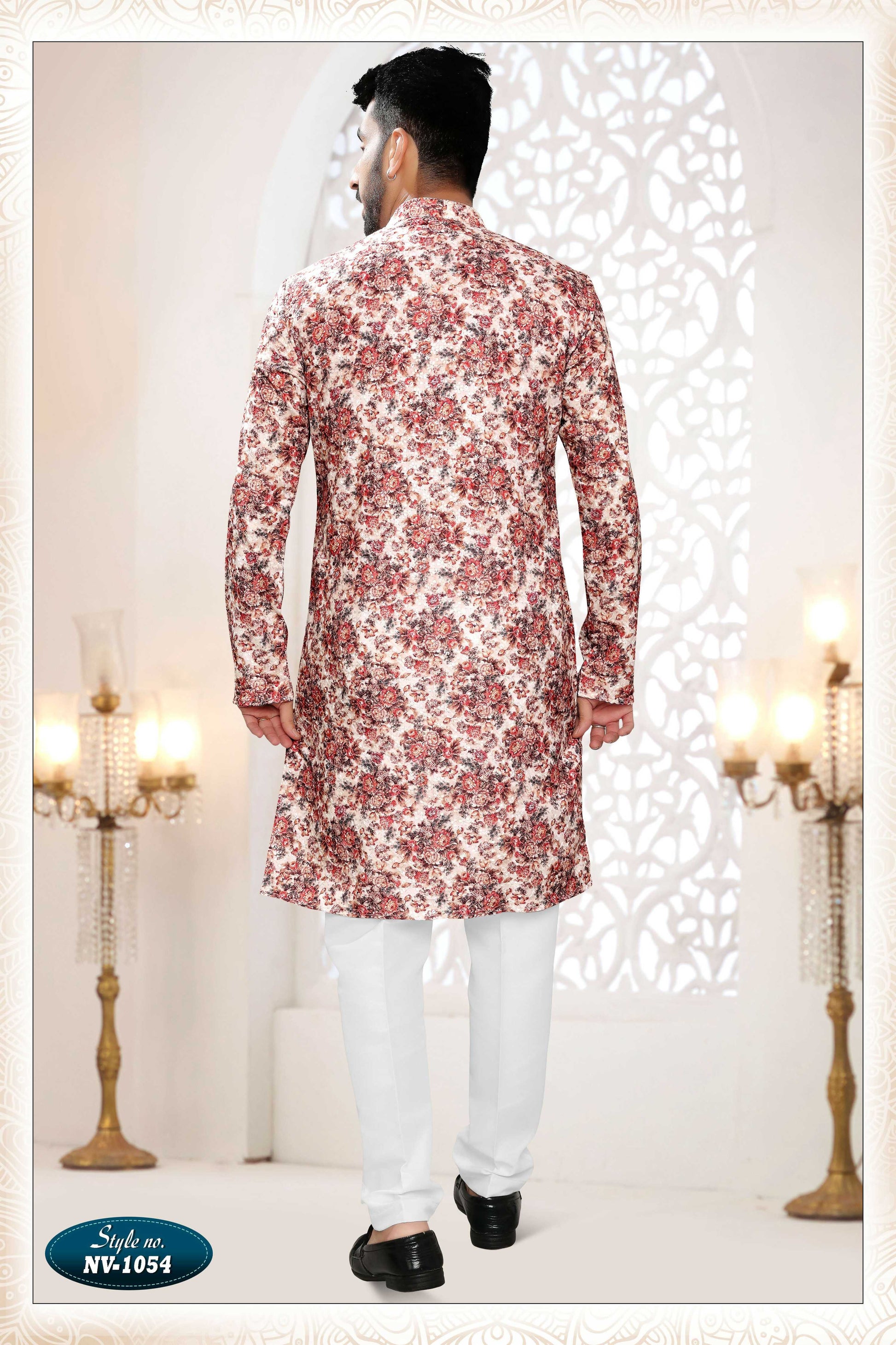 Joban Fashion Men's Cream Base Straight Rayon Thread Embroidery All Over Kurta Set