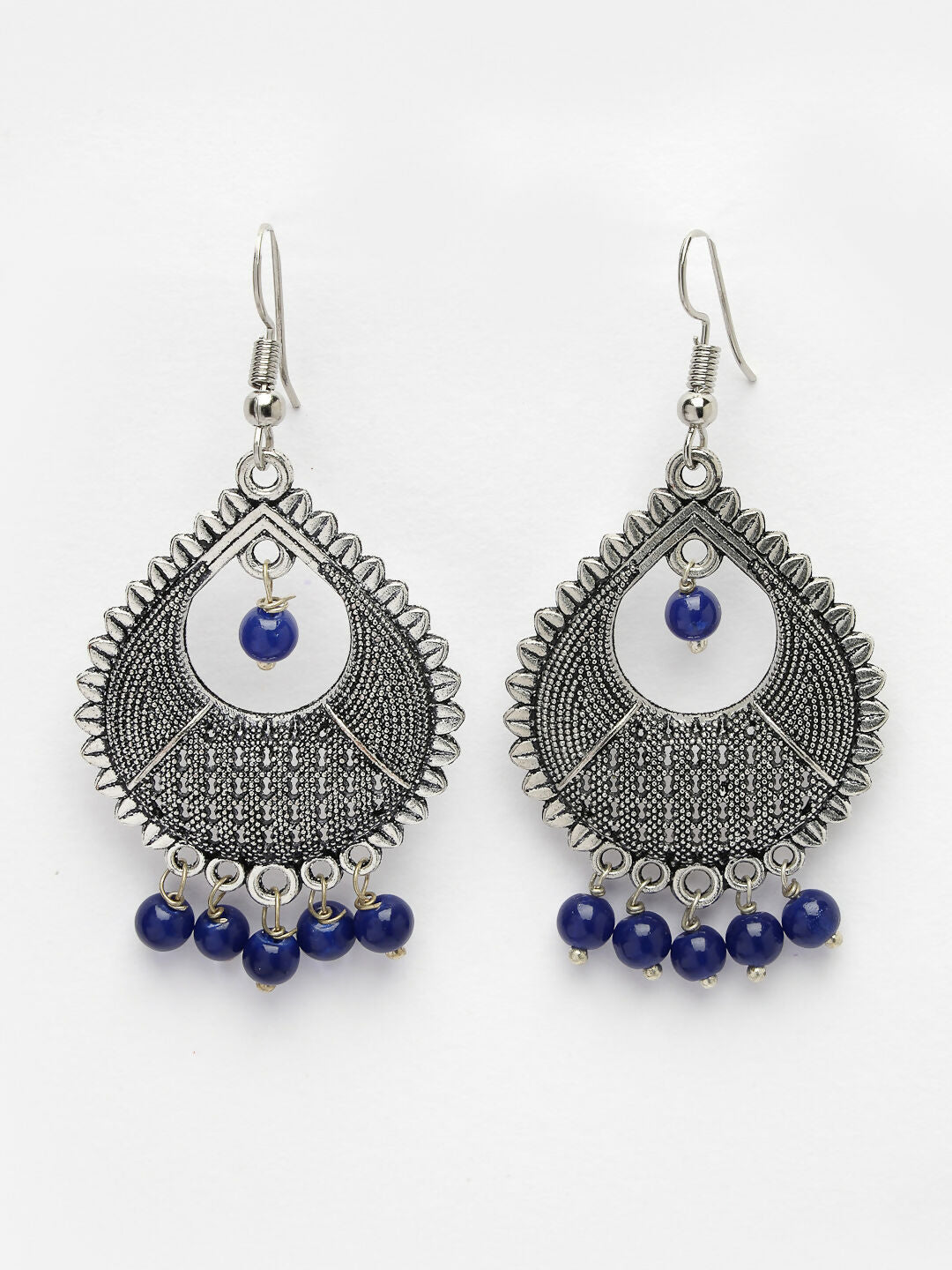 NVR Women's Silver-Plated Artificial Beads German Silver Oxidised Chandbali Earrings - Grab2buy