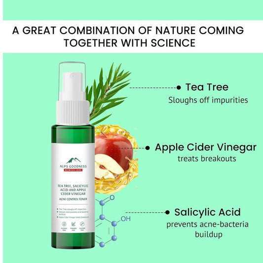 Alps Goodness Acne Control Toner for Oily Skin with Tea Tree Apple, Cider Vinegar & Salicylic Acid - Grab2buy