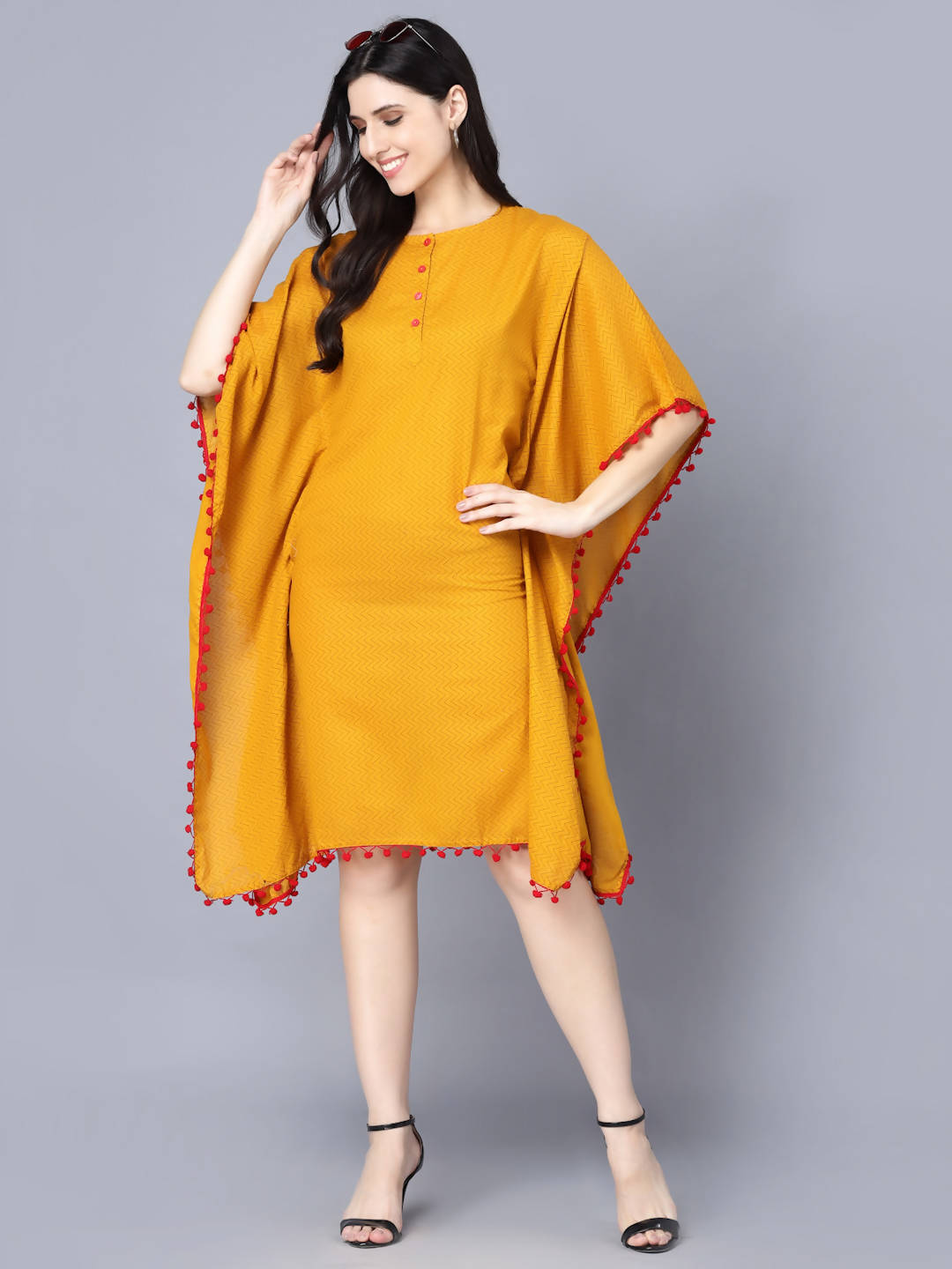 Myshka Mustard Yellow Layered Kaftan Dress
