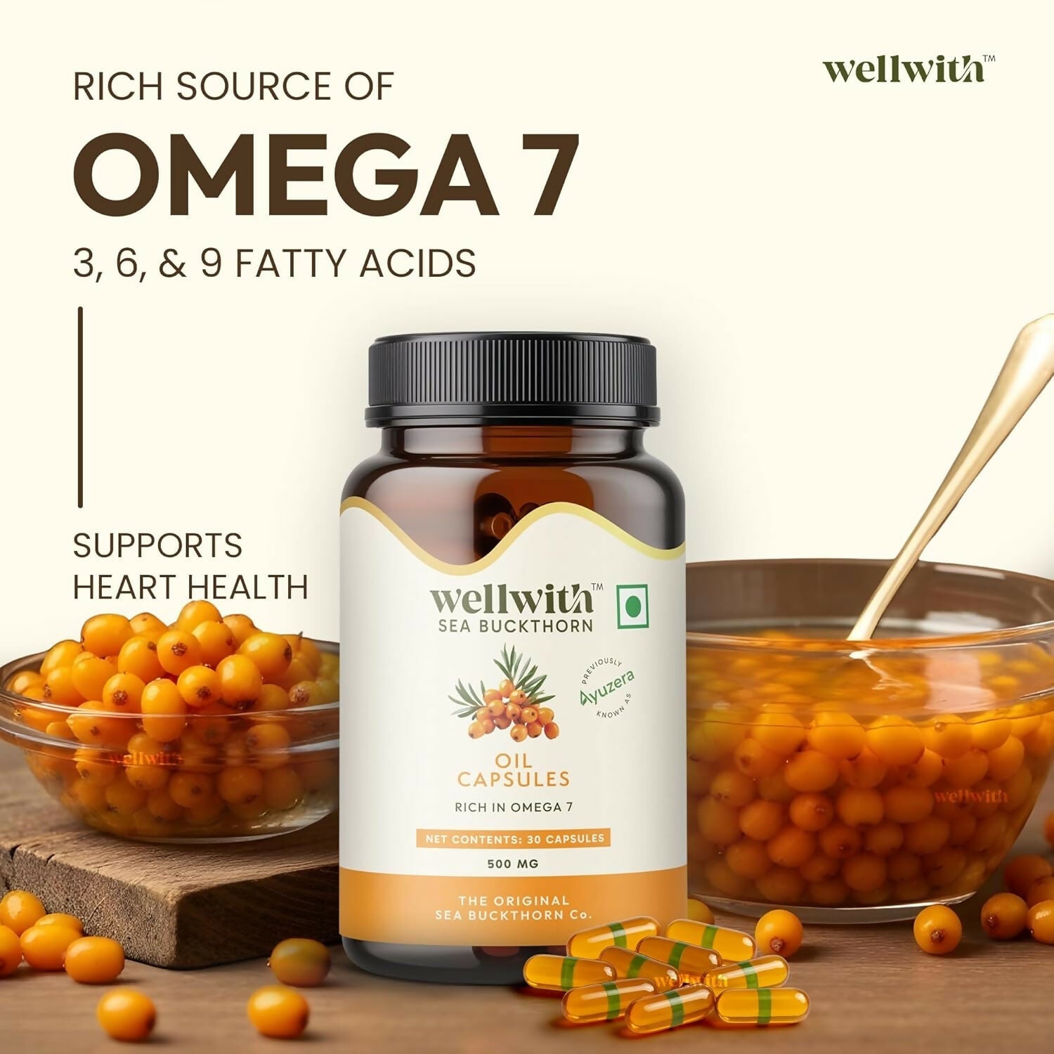Wellwith Sea Buckthorn Berry Oil Vegan Omega 7 500mg, Softgels Capsules  Grab2Buy Wellwith Grab2Buy