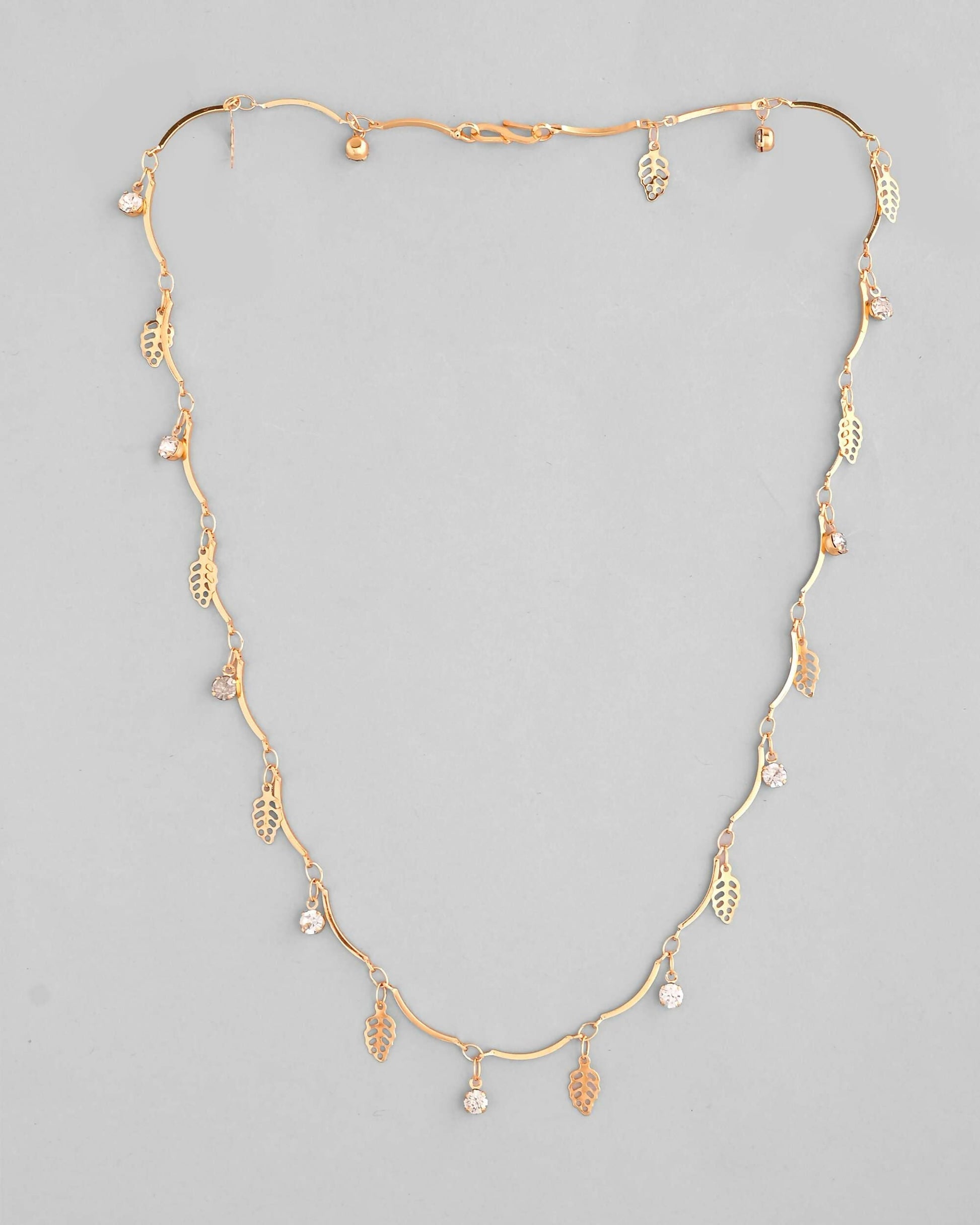 VOJ Gold-Polished Designer Chain For Women With AD Stone And Leaf 
