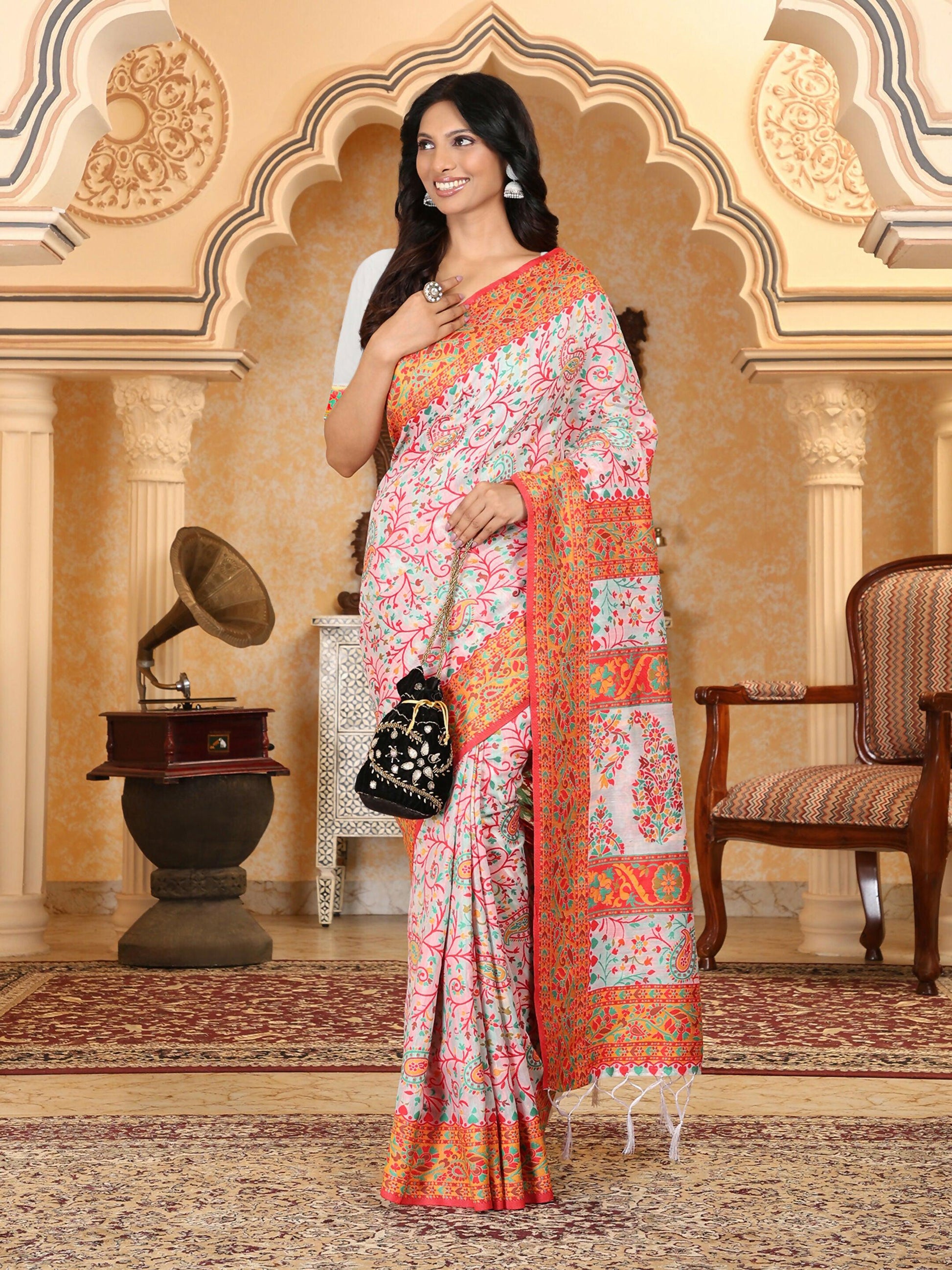 Shree Shyam Fashion Linen Cotton(Woven Work) Multicolour Saree