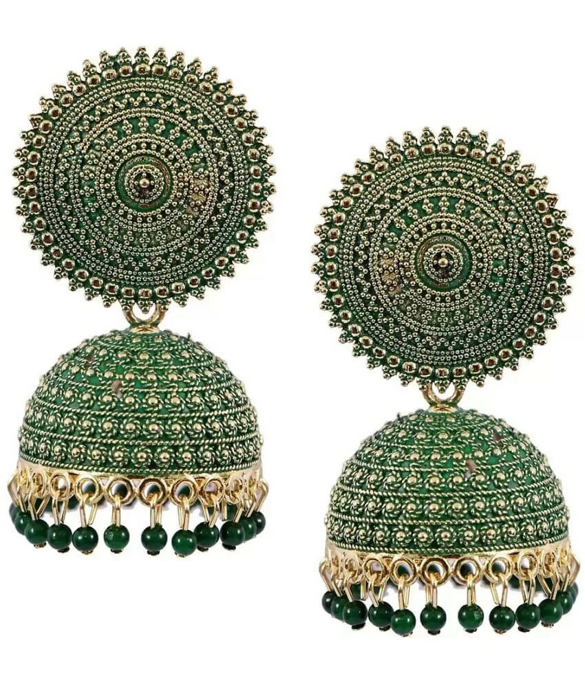 Mominos Fashion Joharkamal Gold-Plated Meenakari Jhumkas For Women & Girls (Green) - Grab2buy
