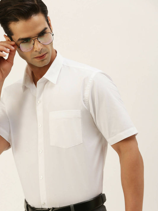Ramraj Cotton Mens Half Sleeve Formal 100 % Cotton White Shirt 