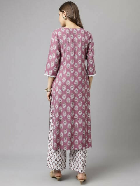 FIORRA Women's Light Purple Cotton A-Line Kurta Palazzo Set 