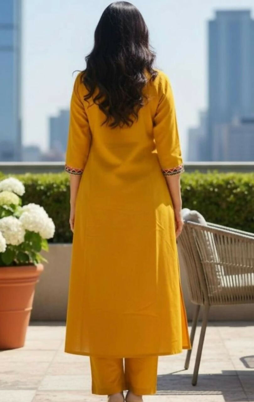 Miravan Womens Yellow Kurta And Palazzo Set