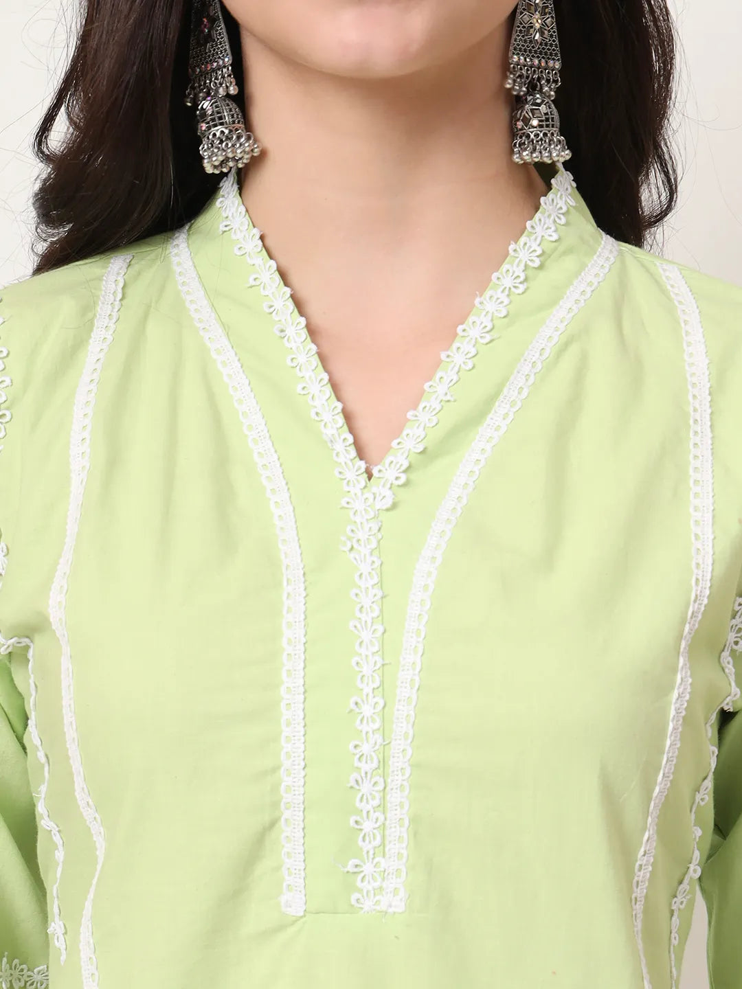 Yufta Premium Cotton Poplin Green Kurta Dupatta Pant Set