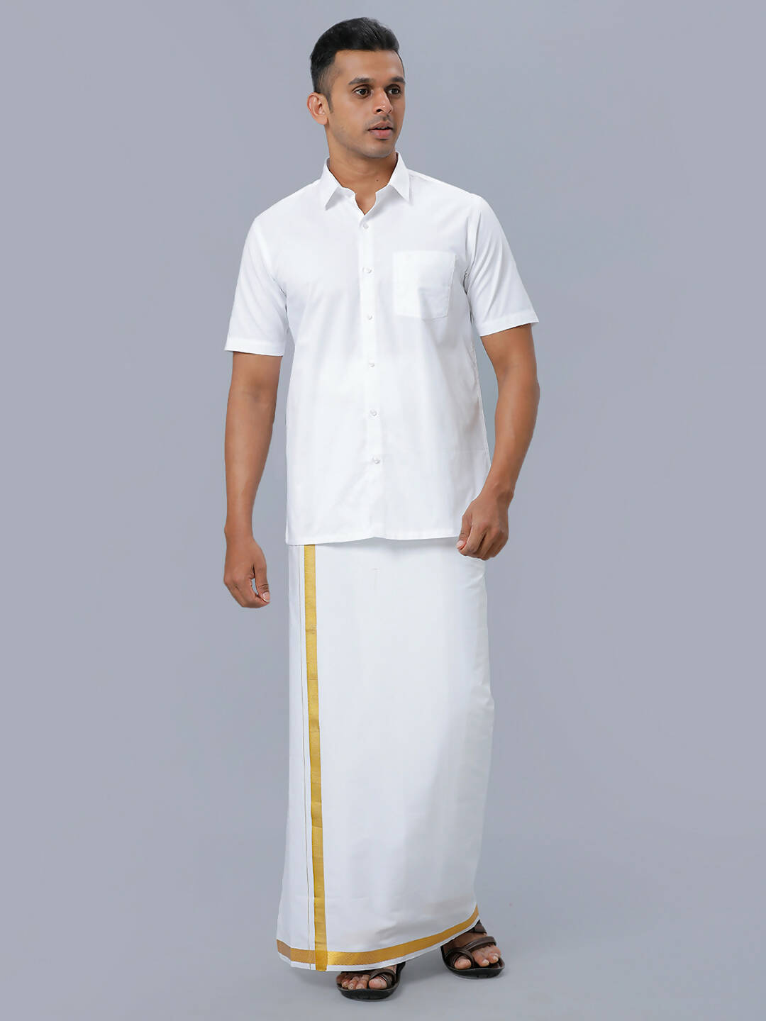 Ramraj Cotton Mens Half Sleeve Formal Poly Cotton White Shirt 