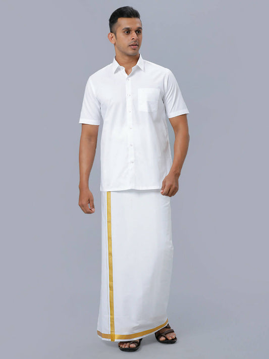 Ramraj Cotton Mens Half Sleeve Formal Poly Cotton White Shirt 