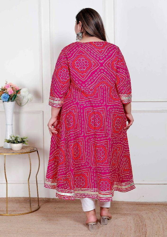 Miravan Plus Size Women'S Bandhani Ethnic Anarkali Kurta And Dupatta