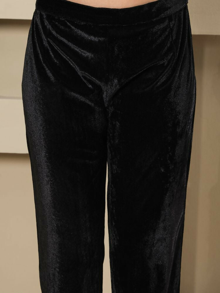 Joban Fashion Women Black Velvet Hand Embellishment Stitched Kurta Set