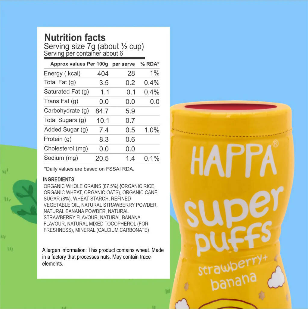 Happa Multigrain Strawberry & Banana Melts Super Puffs (8 Months+) 