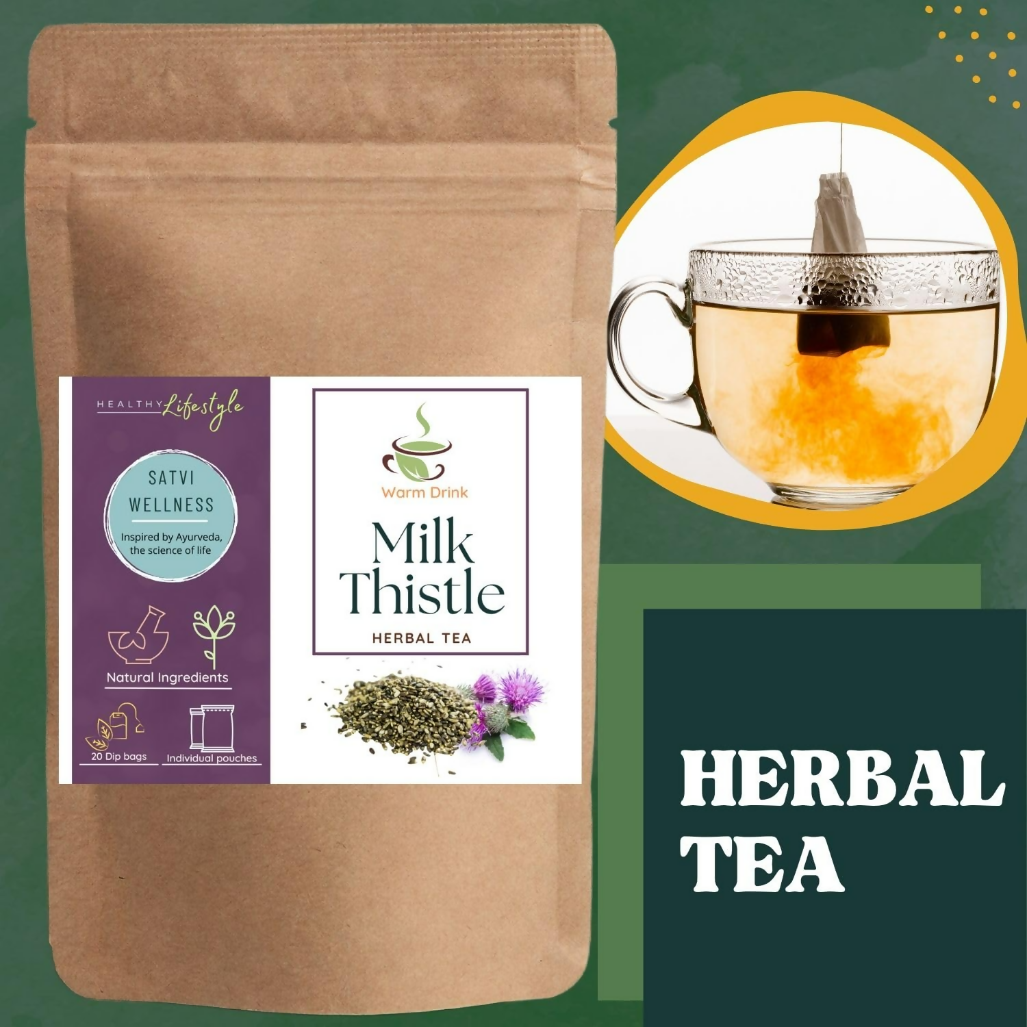 Satvi Wellness Milk Thistle Seed Tea Bags | Herbal Tea 