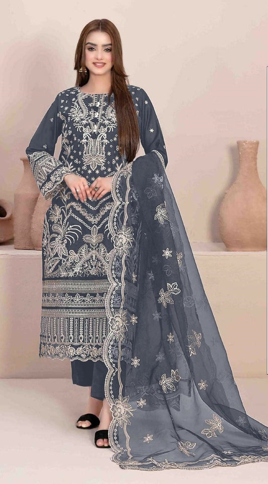 Anaita Grey Faux Georgette Stitched Suit with Embroidery Work